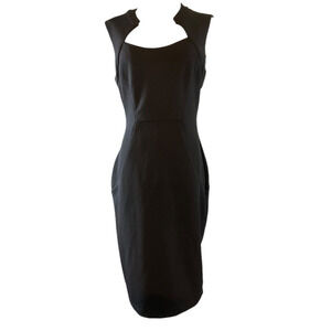 Bisou Bisou Black Halter Dress Gold Neck Accent Open Back Bodycon Midi Size 8